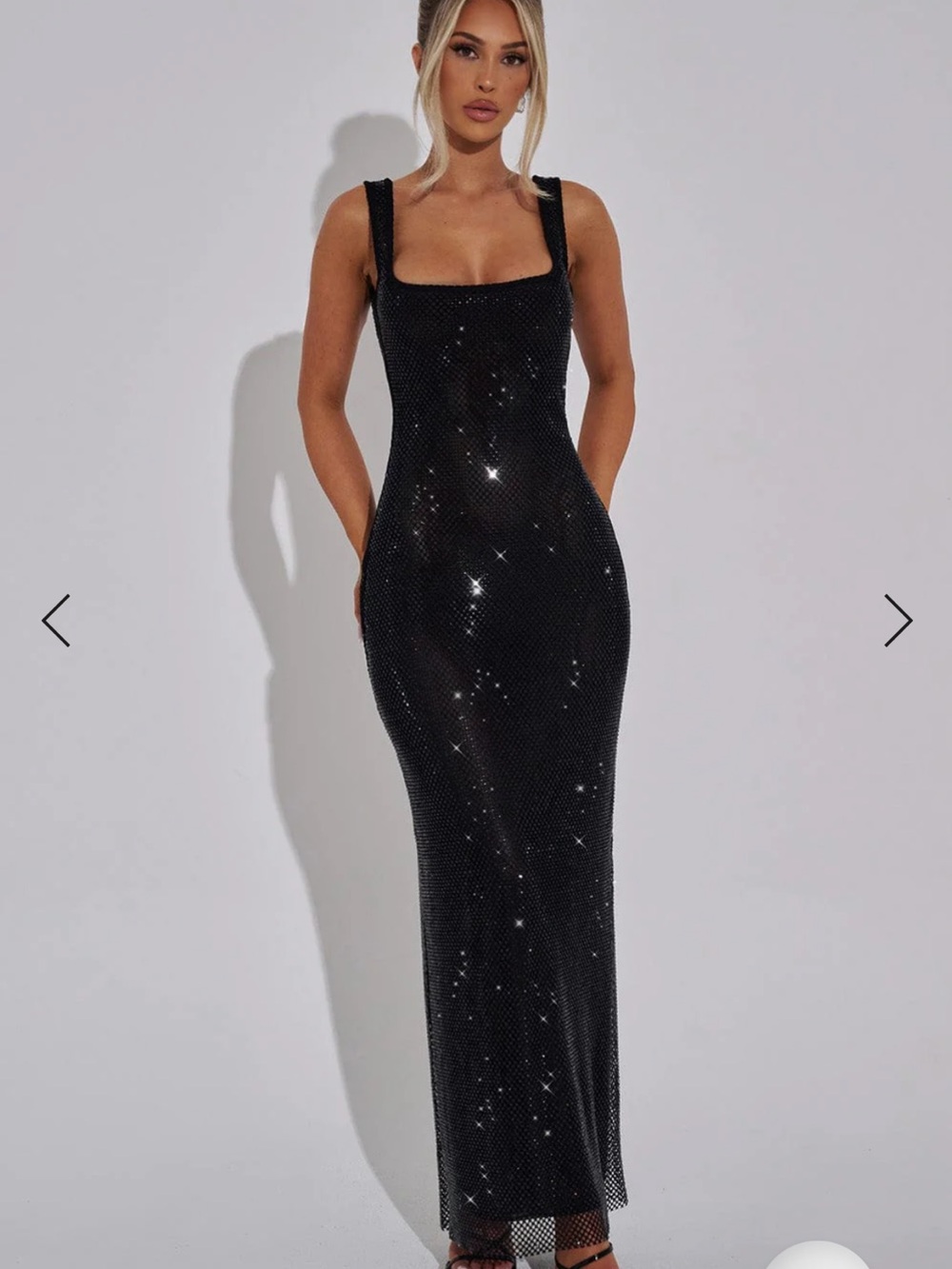 Petra Maxi Dress- Black (Sequin Mesh Maxi Dress with Square Neckline)